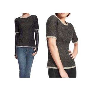 Cabi Coco Shell Top Short Sleeve Tweed Gray Pullover size small